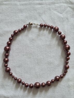 Plum Purple Faux Pearl Necklace w/ 925 Sterling Silver Clasp 16” Elegant Beaded